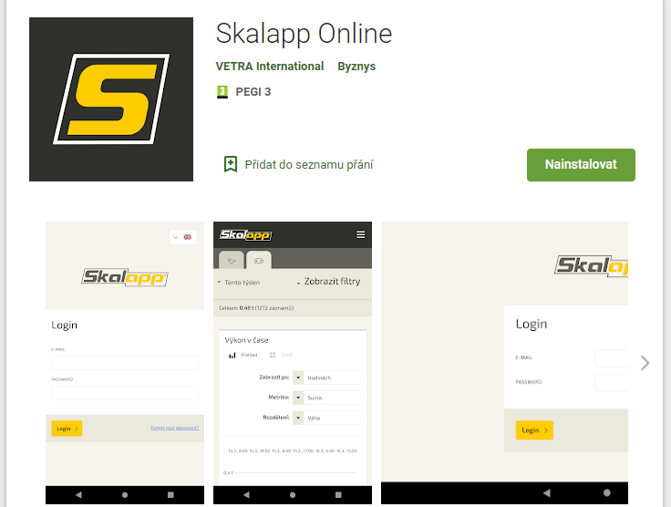 Skalapp Online v mobilním telefonu